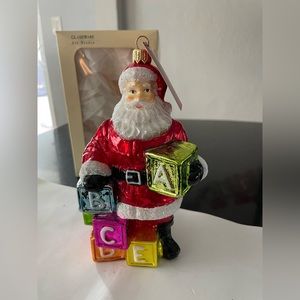 Glassware Santa With Baby Blocks Glass Ornament
